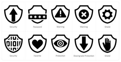 uma conjunto do 10 segurança ícones Como segurança, senha, Atenção vetor