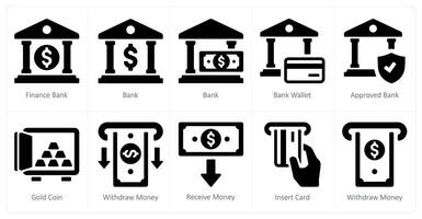 uma conjunto do 10 finança ícones Como finança banco, banco, banco carteira vetor