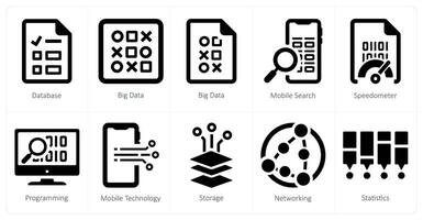 uma conjunto do 10 grande dados ícones Como base de dados, grande dados, Móvel procurar vetor