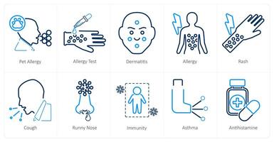 uma conjunto do 10 alergia ícones Como animal alergia, alergia teste, dermatite vetor