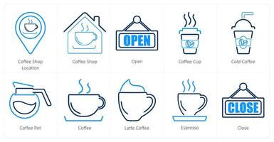 uma conjunto do 10 café ícones Como café fazer compras localização, café comprar, aberto vetor