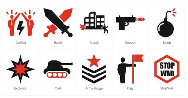 uma conjunto do 10 misturar ícones Como conflito, batalha, ataque vetor