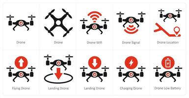 uma conjunto do 10 zangão ícones Como drone, zangão Wi-fi, zangão sinal vetor
