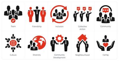 uma conjunto do 10 comunidade ícones Como equipe, amizade, inclusão vetor