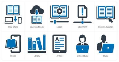uma conjunto do 10 Educação online ícones Como dados compartilhar baixar livro, e livro vetor