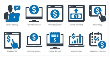 uma conjunto do 10 finança ícones Como conectados bancário, conectados receita, conectados Forma de pagamento vetor