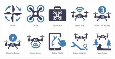 uma conjunto do 10 zangão ícones Como drone, zangão caixa, zangão Wi-fi vetor
