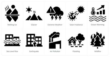 uma conjunto do 10 clima mudança ícones Como Derretendo gelo, geleira, extremo clima vetor