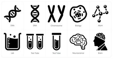 uma conjunto do 10 Ciência e experimentar ícones Como dna, cromossoma, biologia vetor