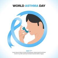 mundo asma dia fundo com asmático e inalador vetor