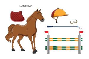 equestre esporte com cavalo e equipamento vetor