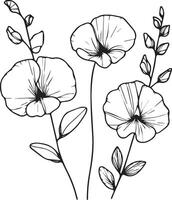 minimalista doce ervilha tatuagem desenhos, doce ervilha flor coloração Páginas para crianças, mão desenhado doce ervilha flores, pequeno doce ervilha tatuagem desenhos, Preto e branco doce ervilha flor linha arte vetor