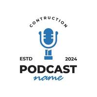 podcast construção logotipo, podcast logotipo sobre construção, construção logotipo, podcast logotipo modelo vetor