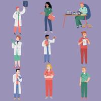 ilustração do médicos e enfermeiras dentro diferente poses vetor