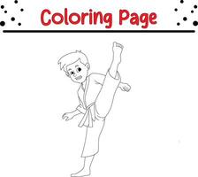 karatê Garoto pontapé pose coloração livro página para crianças vetor