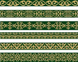 conjunto do ouro e verde desatado cazaque nacional ornamento. étnico padronizar do a nômade povos do a ótimo estepe, a turcos. fronteira, quadro, Armação mongóis, quirguiz, buryats, kalmyks. vetor