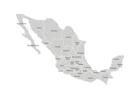 isolado ilustração do simplificado administrativo mapa do México, Unidos mexicano estados. fronteiras e nomes do a províncias, regiões. cinzento silhuetas. branco esboço vetor