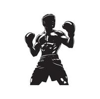 uma boxer ficar de pé com pose silhueta ilustração vetor