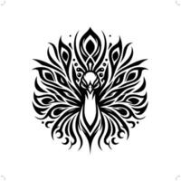 pavão dentro moderno tribal tatuagem, abstrato linha arte do animais, minimalista contorno. vetor