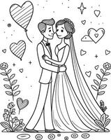 desenho animado Casamento amor kawaii fofa rabisco ilustração logotipo vetor