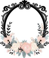 uma Preto e branco floral quadro, Armação com Rosa e branco flores vetor