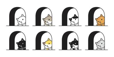 gato gatinho chita ícone animal desenho animado personagem símbolo janela porta casa ilustração rabisco Projeto vetor