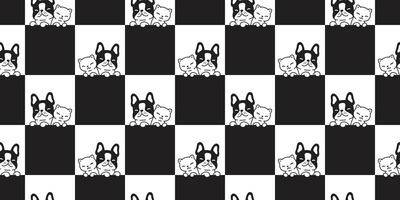 cachorro gato francês buldogue desatado padronizar gatinho chita animal desenho animado verificado telha fundo repetir papel de parede animal cachecol isolado ilustração Projeto vetor