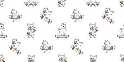 cachorro desatado padronizar francês buldogue skate surfar patim desenho animado cachecol isolado telha papel de parede repetir fundo ilustração presente embrulho papel branco Projeto vetor