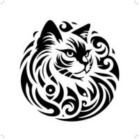 persa, boneca de pano gato dentro moderno tribal tatuagem, abstrato linha arte do animais, minimalista contorno. vetor