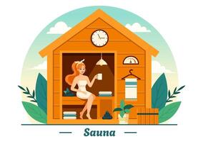 sauna e vapor quarto ilustração com pessoas relaxar, lavando seus corpos ou desfrutando Tempo dentro plano desenho animado fundo Projeto vetor