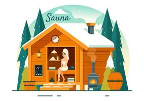 sauna e vapor quarto ilustração com pessoas relaxar, lavando seus corpos ou desfrutando Tempo dentro plano desenho animado fundo Projeto vetor