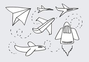 viagem, rota símbolo. conjunto do ilustração do mão desenhado papel avião. aeronaves. isolado objeto em cinzento fundo. vetor