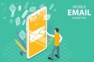 Móvel o email marketing e publicidade campanha, digital promoção. vetor