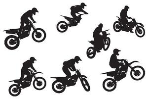 silhueta do uma motociclista fazendo estilo livre truques em dele motocicleta silhueta conjunto livre Projeto vetor