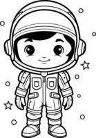 coloração livro para crianças astronauta dentro espaço terno. vetor