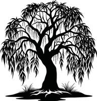 uma Preto e branco silhueta do uma salgueiro árvore vetor