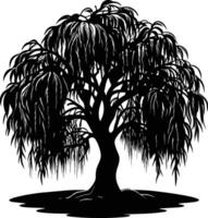 uma Preto e branco silhueta do uma salgueiro árvore vetor