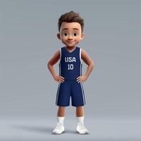 3d desenho animado fofa basquetebol jogador dentro Unidos estados nacional equipe kit. vetor