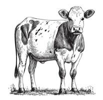 vaca bezerro esboço mão desenhado gravação estilo ilustração vetor