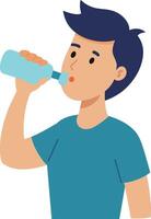 a ilustração homem sentir com sede bebendo água a partir de uma garrafa vetor