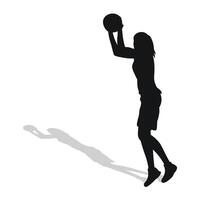 Preto fêmea silhueta do basquetebol jogador dentro uma bola jogo. basquetebol vetor