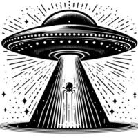 Preto e branco ilustração do a UFO vôo pires vetor