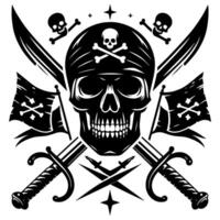 Preto e branco ilustração do pirata símbolo com espadas e chapéu vetor