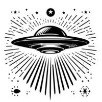 Preto e branco ilustração do a UFO vôo pires vetor