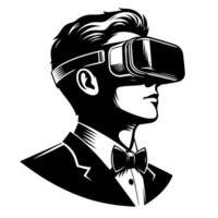 Preto e branco ilustração do vr óculos fone de ouvido vetor