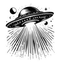 Preto e branco ilustração do a UFO vôo pires vetor