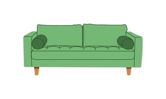 elegante verde sofá dentro retro estilo. uma moderno coleção do estofado mobiliário. plano ilustração vetor