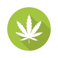 ícone de sombra longa de design plano de folha de maconha. erva daninha de cannabis. símbolo da silhueta do vetor