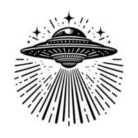 Preto e branco ilustração do a UFO vôo pires vetor