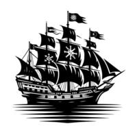 Preto e branco ilustração do pirata navio vetor